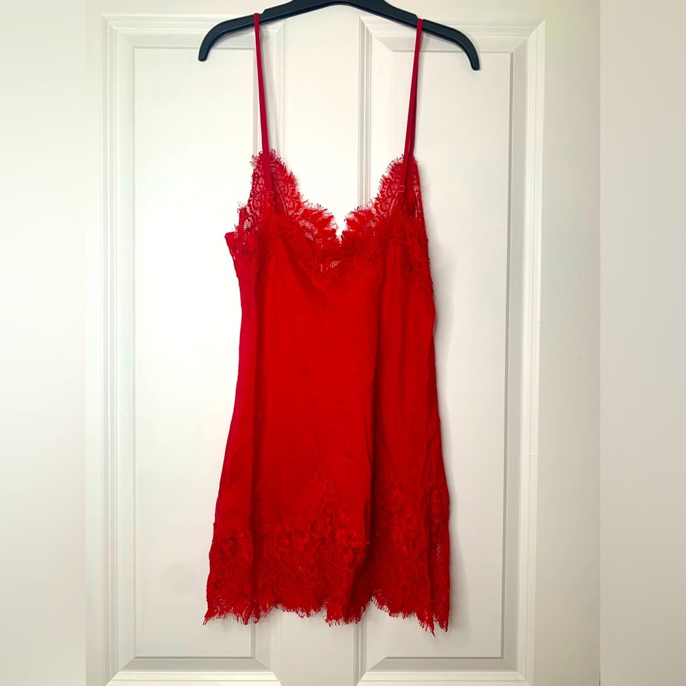 Elegant Red Lace Chemise Slip